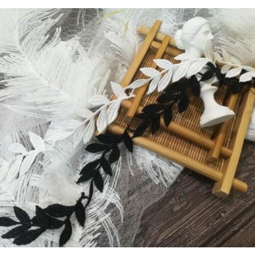 1Yard Embroidery Lace Ribbon Black White Lace Fabric 2cm Leaf Applique Cotton Lace Fabric Laces cinta encaje ruban dentelle LE35