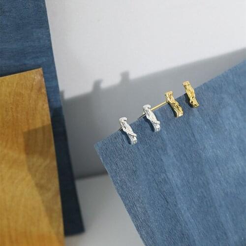 100% 925 Sterling Silver Geometric Stick Stud Earrings For Women Girl Gift, New Cute Gold Color Earrings Female Fine jewelry