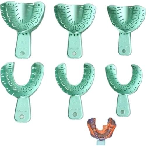 15 pairs Dental Implant Tray Green Full Mouth Removable Partial Mold Tray Easy To Fold Baffle Plastic S/M/L