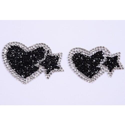 15pc Crystal Rhinestone heart Patches for Clothing Iron on Clothes Appliques Badge Stripes Fabric Sticker Apparel Accessories