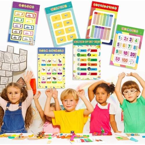 16pcs English Educational Preschool Posters Learning Toys For Toddlers Wall Chart Teaching Aids Number Color Shape Cognition Toy