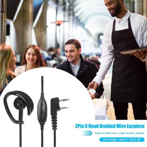 2Pin K Head Braided Earphone Earpiece with PTT Microphone for Kenwood KPG Radio Widely Used in Catering Hotels Outdoor