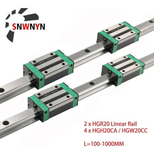 2pcs HGR20 HGH20 20mm Square Linear Guide Rail 100-1100mm+4 Slide Block Carriages HGH20CA/ HGW20CC For CNC Router Engraving