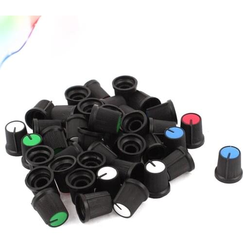40 x White Red Green Blue Potentiometer Rotary Control Knobs Caps 6mm Dia Hole