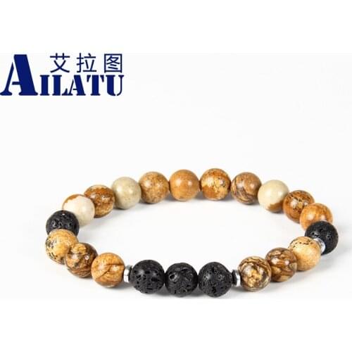 Ailatu Trendy 8mm Lava, Picture, Crystal Stone Beads Colorful Summer Bracelet Jewelry for Beach Party