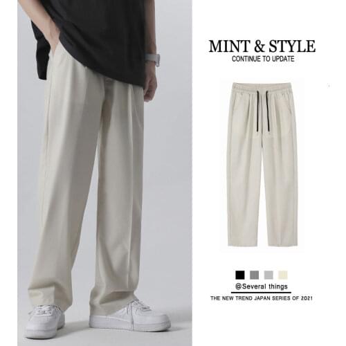 Summer Thin Casual Pants Mens Fashion Gray Black Khaki Wide-leg Pants Men Korean Loose Breathable Suit Pants Mens Trousers