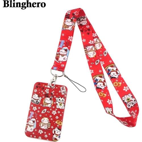 CB307 Cartoon Kawaii Cat Lanyard Cell Phone Key Card Identification Straps USB Badge Holder Hanging With Card Cover