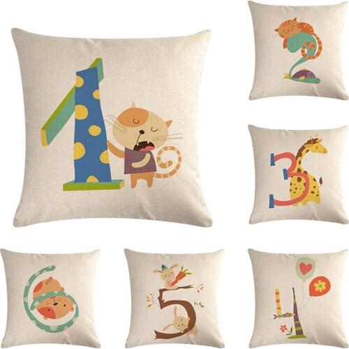 Color Number Birthday Date Baby Cartoon Kids Learning Number Cushion Cover Sofa Seat Decorative Cotton Linen 45x45cm Pillow Case