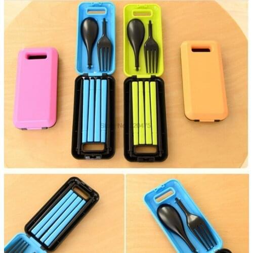 DHL 200set Portable Travel Dinnerware Set Korean Stylish Tableware Folding Cutlery Fork Chopsticks Set