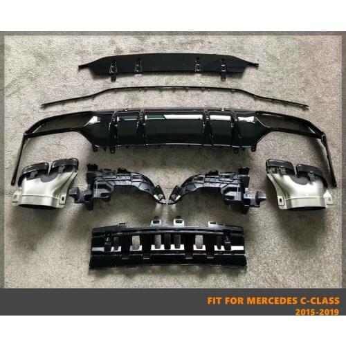 Rear Bumper Lip Diffuser With Exhaust Pipes Fit For Mercedes Benz C-class W205 C205 Coupe C63 To AMG Style 2015-2019