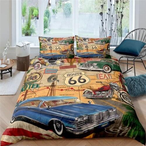 Home Textile Luxury 3D Retro Style Car Print 2/3Pcs Comfortable Duvet Cover Pillowcase Bedding Sets Queen and King EU/US/AU Size