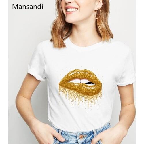 Pride Lgbt Gay Love Lesbian t shirt women Sexy Lips Gold Glitter Print T-Shirt femme harajuku shirt summer tops tshirt female
