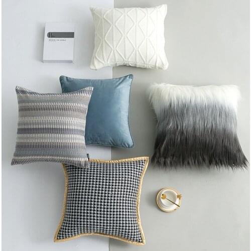 Gradient Fur Throw Pillow Cover High-End Embroidery Decoration Cushion Cover Light Luxury Bedroom Bedside Sofa Chair Pillowcase