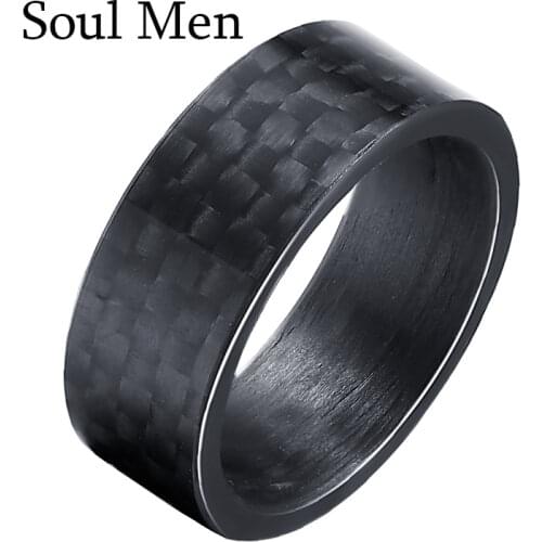 Black Pure Carbon Fiber Rings Men Women Unique Punk Wedding Engagement Band Size 7 to 13