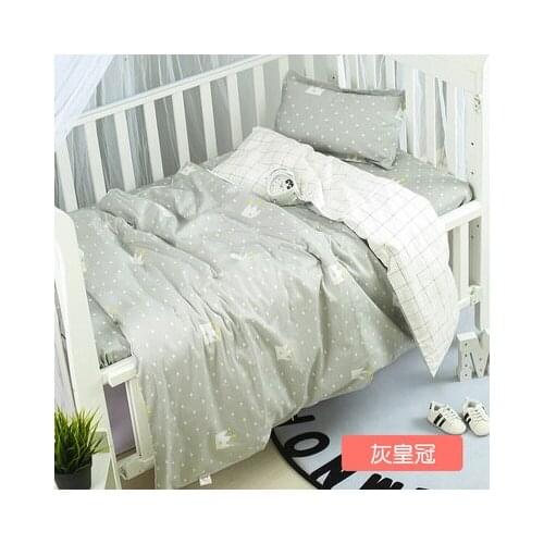 Cute crown Cotton Crib Bed Linen Kit For Boy Girl Cartoon Crib Baby Bedding Set ropa de cuna,Duvet/Sheet/Pillow, with filling
