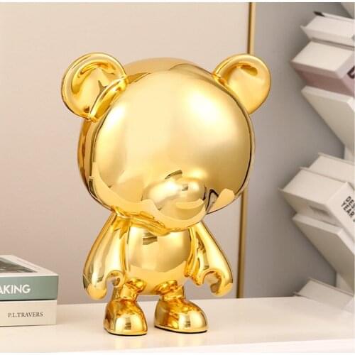 Creative Cartoon Bear Figurine Electroplating Crafts Ornament Nordic Home Decor Fashion Statue Sculpture Desktop Decoration