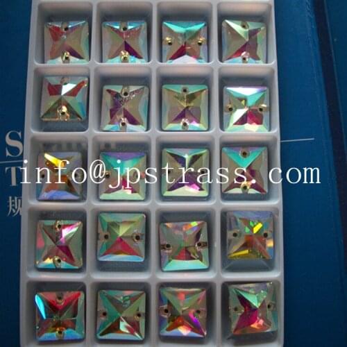 Square shape sew on ab crystal glass stone ;fancy glass stone shiny sew on china wholesale price ;sew on stone