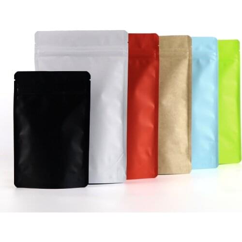 Matte Black White Pink Aluminum Foil Packaging Bag Doypack Food Coffee Heat Sealable Stand Up Zip Lock Plastic Bags 50pcs
