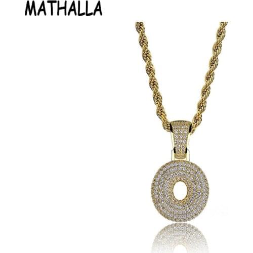 MATHALLA Fashion Letter O Necklace Ice Out AAA + Cubic Zircon Bling Gold Silver Mens Womens Hip Hop Jewelry Gifts