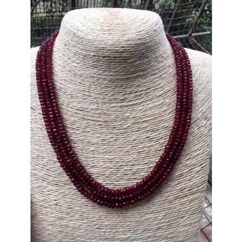 GENUINE TOP NATURAL 3 Rows 2X4mm FACETED RED RUBY BEADS NECKLACE 17-19
