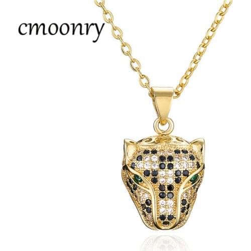 Cmoonry 2021 New Fashion Gold Color Leopard Head Pendant Necklace For Women Men Luxury Cubic Zirconia Jewelry Female Accessories