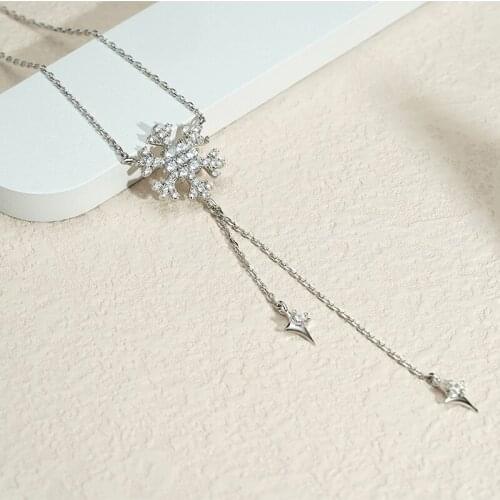 925 Sterling Silver Tassel Necklace Zircon Snowflake Pendant Senior Clavicle Chain 2021 New Women Accessories Jewelry