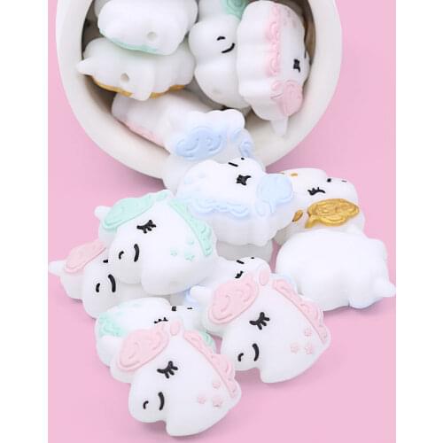 Teeny Teeth 5 PCS Unicorn Silicone Beads Baby Teething BPA Free DIY Necklace Pacifier Chain Animal Horse Beads Baby Accessories