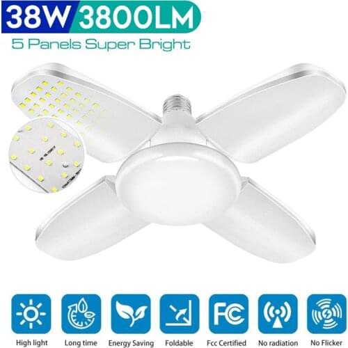 4 Leaf Super Bright Industrial Lamp Lighting LED Fan Type Garage Light 38W 3800lm Transformable Ceiling Light White/yellow