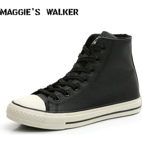 Maggies Walker Leather Casual Shoes Lace-up High Top Winter Shoes Warm Canvas Outdoor Skating Shoes Size 35~39