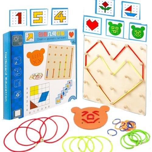 Early Educational Wooden Toy Threading For Children Preschool Kindergarten Diy Hand Making Creative Geometric Nail Board Aid