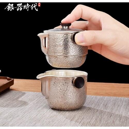 Silver age silver pot of 999 sterling silver teapot office portable travel fair mug kung fu tea crack pot