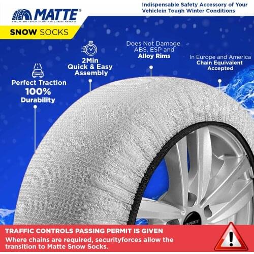 Snow socks for car SUV truck (Lighter safer and better alternative than snow chain) Easier and safer to use - Super-x Series