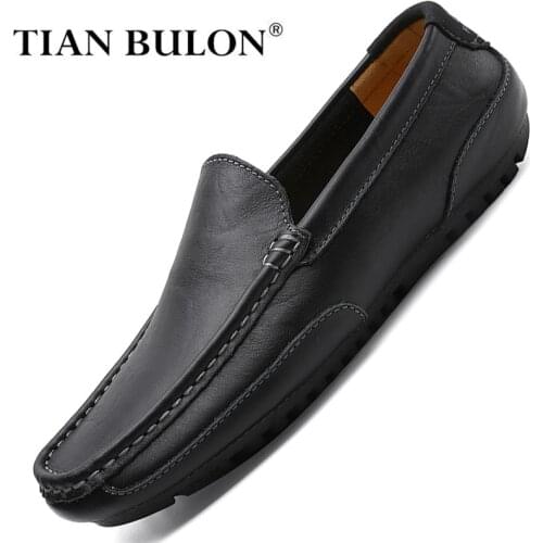 Genuine Leather Men Casual Shoes Brand 2020 Italian Mens Loafers Moccasins Breathable Slip on Formal Driving Shoes Men Plus Size