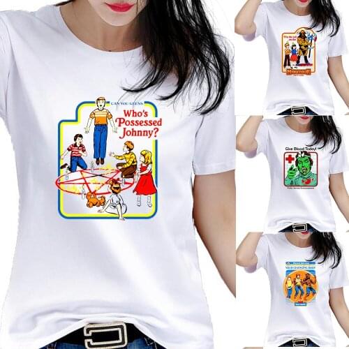 Vintage Female T-shirt Satan Demon Grim Reaper Satan Hell T Shirt Evil Spirit Skull Horror Harajuku Tshirt Women Halloween Tees