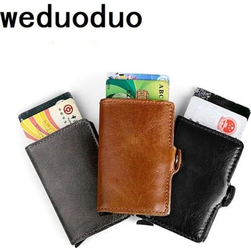 Weduoduo 2019 Business Credit Card Holder Men And Women Metal RFID Vintage Aluminium Box Genuine Leather Travel Card Wallet
