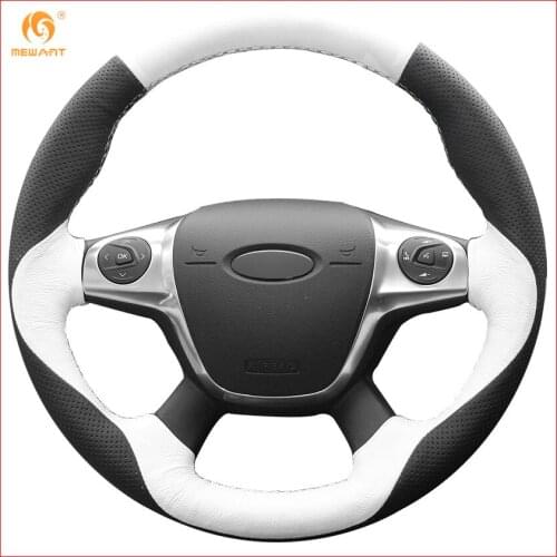 MEWANT White Black Genuine Leather Car Steering Wheel Cover for Ford Focus 3 2012-2014 KUGA Escape 2013-2016 Accessories Parts