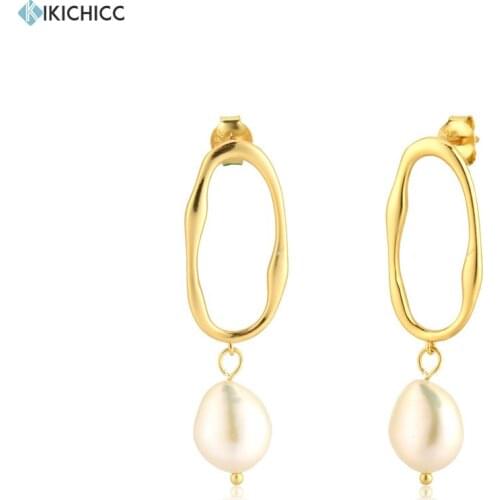 Kikichicc 925 Sterling Silver Gold Pearl Drop Earring Women Fashion Pendiente Luxury Crystal Jewelry For European Women