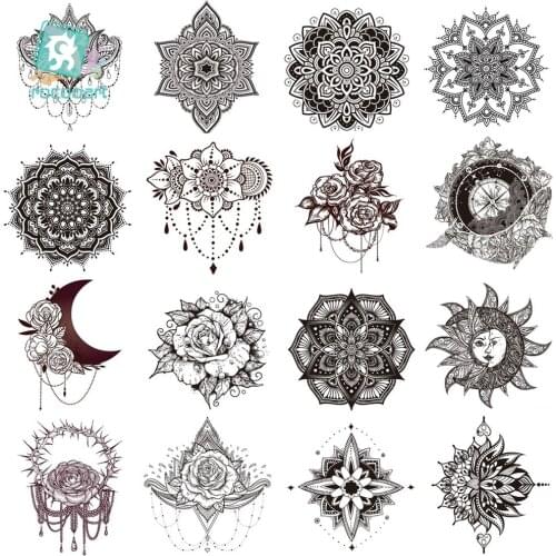 1Sheet Women Sexy Arm Fake Black Tattoo Henna Mandala Flower Temporary Tattoo Girls Beauty Flora Waterproof Tatoos Indian Mehndi