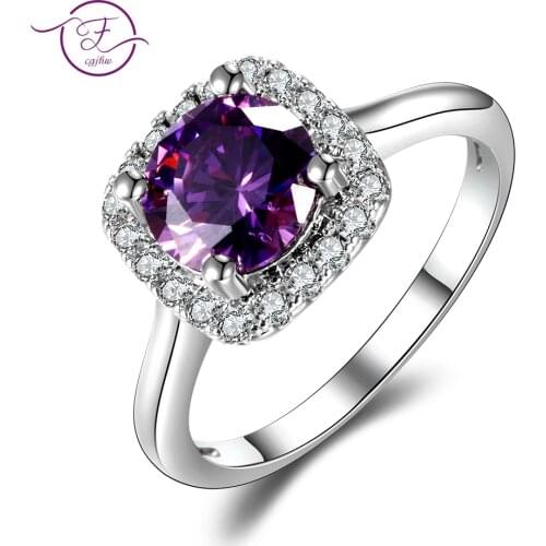 Hot Purple Amethyst Ring Brand Jewelry Ladies 925 Sterling Silver 8MM Round Rings High Quality Wedding Engagement Ring Size 6-10