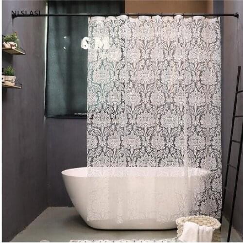 1pc Damascus Pattern Print EVA Bathroom Accessories Transparent Mildew Proof Waterproof Shower Curtain Curtains with Hooks