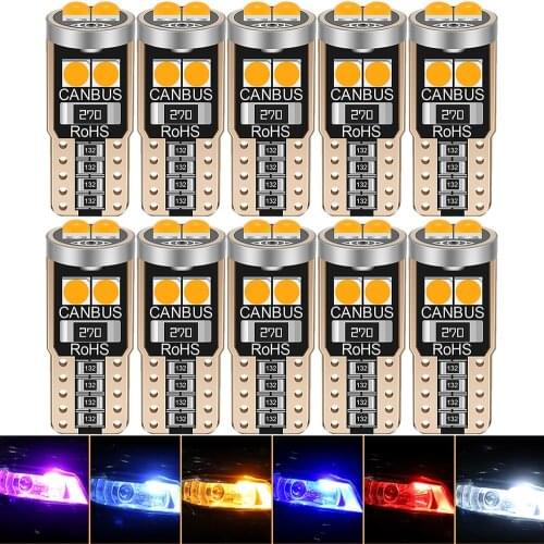 10PCS T10 W5W 3030 6 SMD LED Convex Lamp Beads Wedge Light 194 2825 WY5W Silicone Shell Car Reading Dome Lamp Auto Parking Bulb