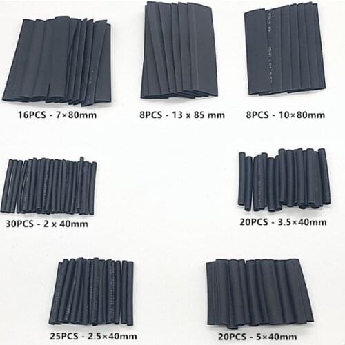 Environmenta 127 PCS Black 2:1 Assortment Heat Shrink Tubing Tube Car Cable Sleeving Wrap Wire Kit Useful Electric Tubings