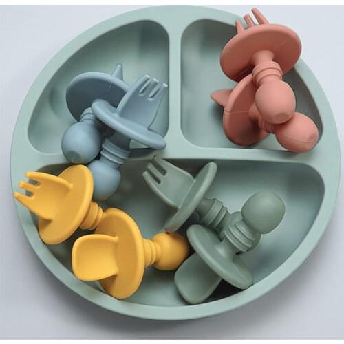 2Pcs Baby Silicone Feeding Spoon Baby Cutlery Set Spoon Fork Childrens Tableware Solid Feeding Utensils Spoons Baby Dishes