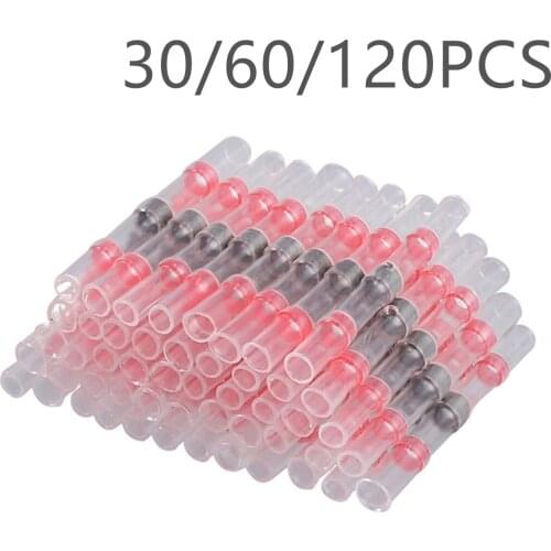 30/60/120PCS AWG22-18 Heat Shrink Insulated Solder Connectors Seal Waterproof Ring Terminal Automotive Marine Red