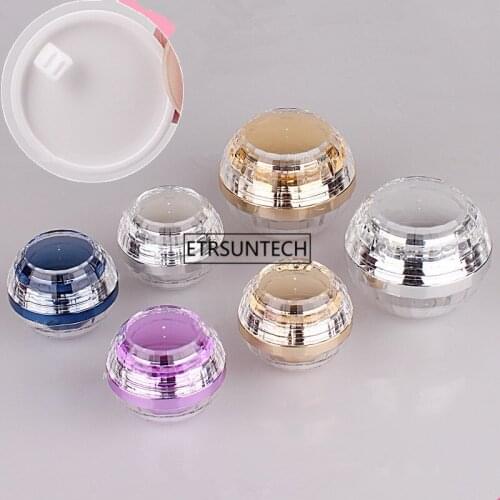 50pcs 5/10/15/30/50g Gold Silver Acrylic Spherical Jar, Cream Sample Packing Box,lotions cream jar cosmetic container F3677