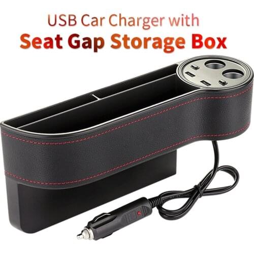 Car Seat Crevice Storage Box 2 USB Car Charger Cigarette Lighter Socket Car Organizer Bag Gap Pocket Tidying Card Phone Holders
