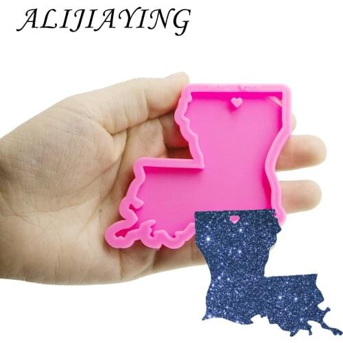 Shiny keychain US state Louisiana shape key ring decoration silicone mold for DIY epoxy resin DY0220