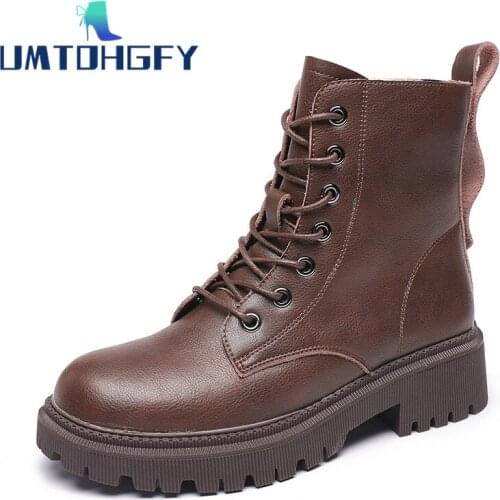 Genuel Leather Martin Boots Female British Style Comfortable Spring Autumn Retro Thick Bottom Plush Short Ankle Daily Shoes M901