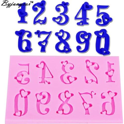 Byjunyeor M212 Numbers 0-9 Heart Love shaped Silicone Fondant Mould Cake Decoration Bake Candy Epoxy UV Resin Mold