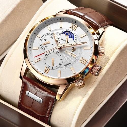 Mens Watches 2021 LIGE Top Brand Luxury Leathe Watch For Men Sports Waterproof Quartz 24 Hours Moon Phase Clock New Reloj Hombre